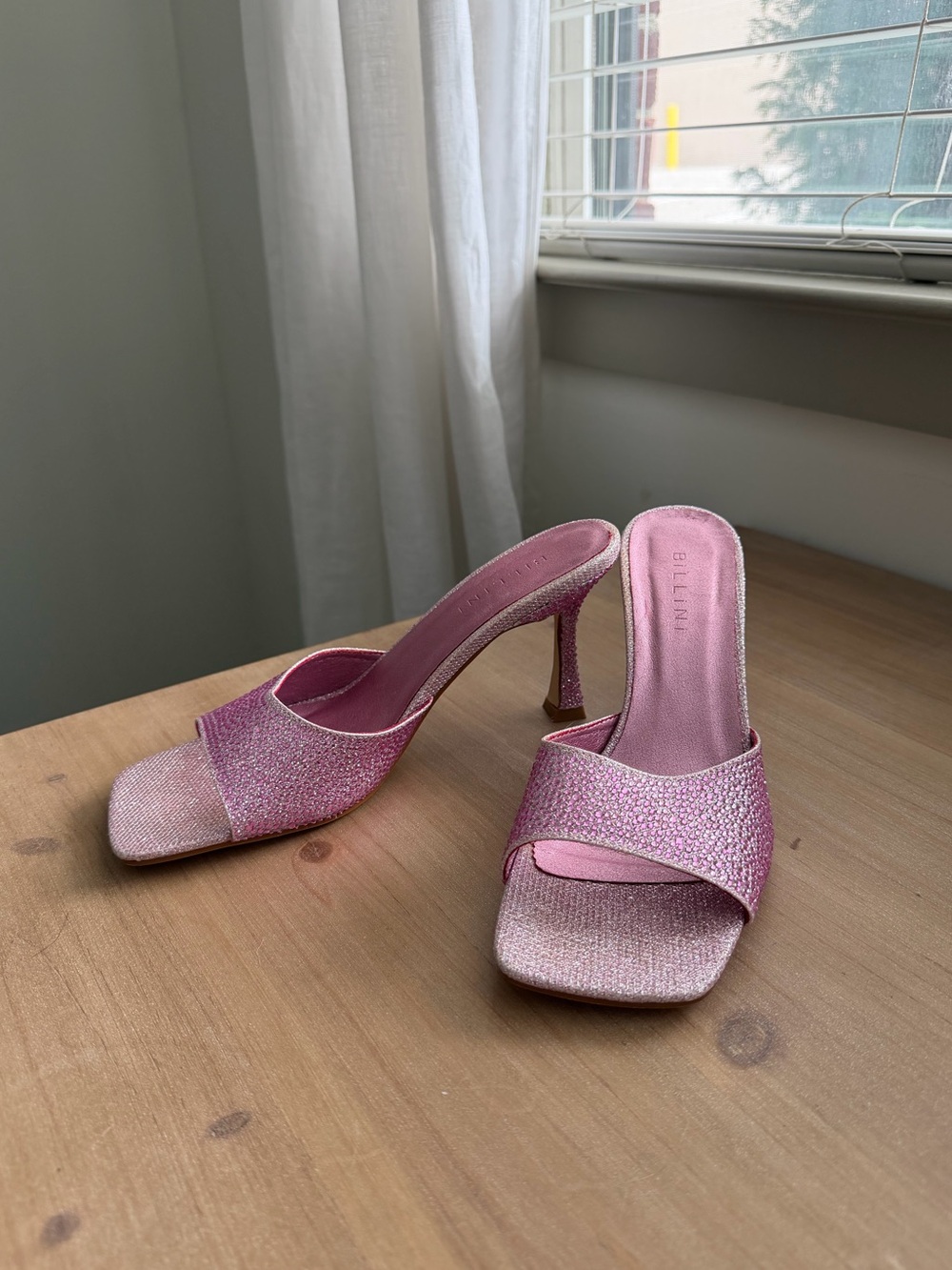Billini Quay Pink Glitter Slip-On Mule Heels